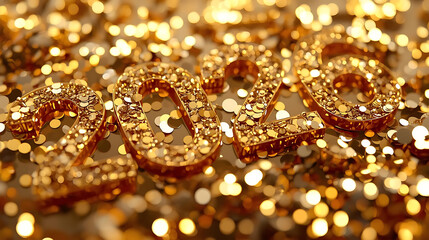 Glittering Gold 2026 Numbers in Luxurious Bokeh Light Background