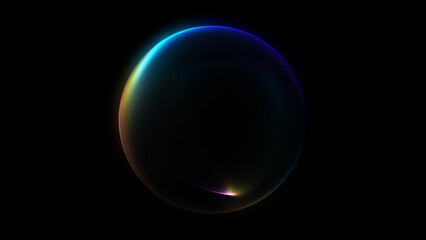 Minimalistic colorful sphere with glowing multicolored wave curves on isolated black background. Colorful glowing spinning abstract sphere, neutron star inspired, modern 3D digital design, futuristic 