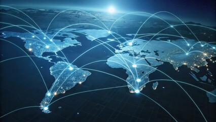 A global network map showing worldwide digital connections