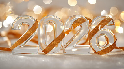 Shiny Golden 2026 Numbers Surrounded by Glitter and Warm Light
