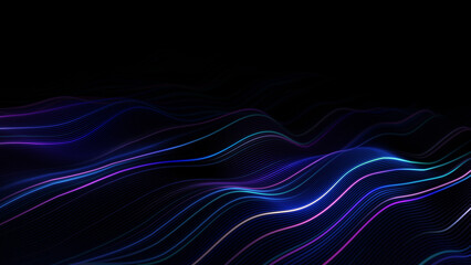Abstract background with multicolor waves forming a dynamic plane of glowing lines, fibers, and wires, 3D digital illustration with neon light effects and smooth motion, futuristic technology concept  ©  Seamless Loop