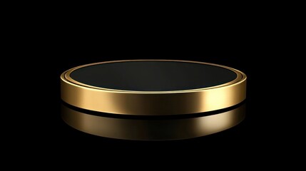 Gold round podium, black background, product display, studio shot