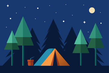 Camping tent under the stars in the forest at night