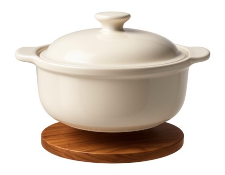 Ceramic casserole dish with removable trivet, ideal for serving hot meals at home.