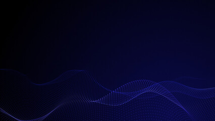 Abstract animation of blue waves made of digital particles on a cybertech background, glowing dynamic motion symbolizing data flow and innovation, futuristic technology concept with smooth gradients a