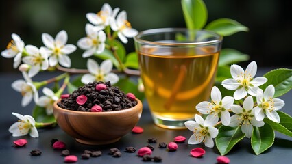 The quiet encounter of tea and flowers