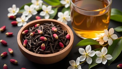 The quiet encounter of tea and flowers