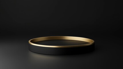 Black gold ring display, dark background, product showcase, minimal design