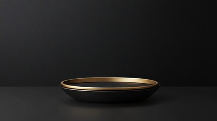 Black bowl with gold rim on dark background; product display