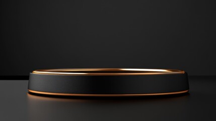 Black gold ring display stand on dark background; product showcase
