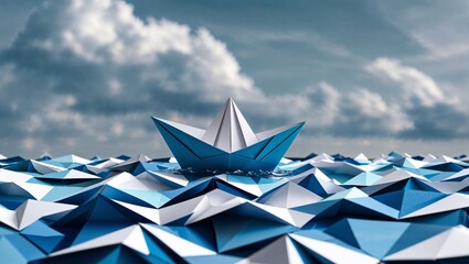Courage and Leadership Concept — Paper Boat Navigating a Sea of Challenges