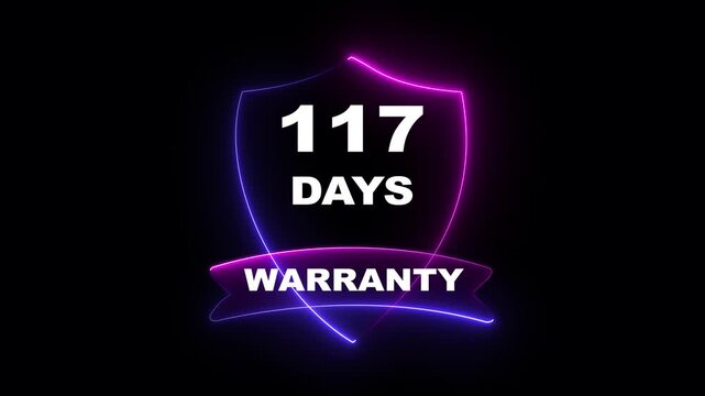 117 days warranty concept on the transparent background. Badges Design Animation Motion graphics of warranty idea.