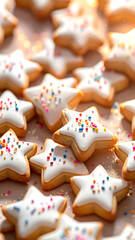 christmas cookies on a wooden table winter background