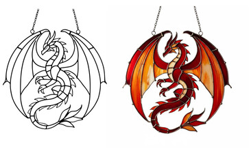 Stained Glass Red Dragon Window Hanging