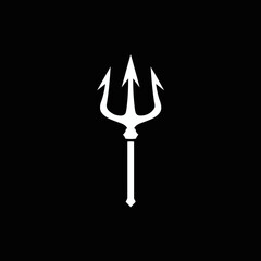 Minimalist White Trident Vector Illustration on Black Background, Symbol of Sea Power and Mythology