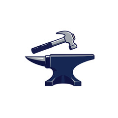 Bold Vector Illustration of a Blacksmith's Anvil and Claw Hammer