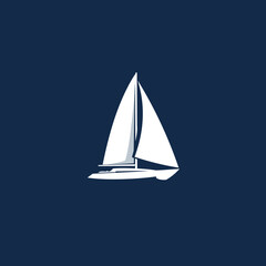 Minimalist White Sailboat Vector Illustration on Navy Blue Background