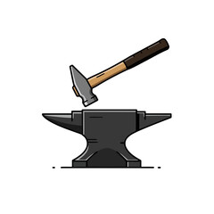 Cartoon Style Hammer and Anvil Vector Illustration for Blacksmithing or Craft