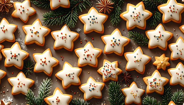 christmas cookies on a wooden table winter background