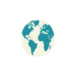 Fototapeta premium Stylized flat illustration of the planet Earth globe with teal continents, isolated on a white background. A symbol of global connection, travel, and environmental awareness