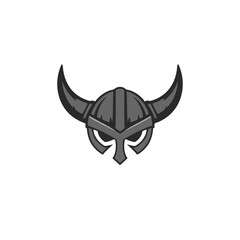 Grayscale Cartoon Horned Viking Helmet Vector Illustration