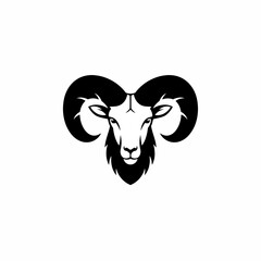 Bold Black and White Ram Head Vector Illustration with Stylized Curly Horns and Beard