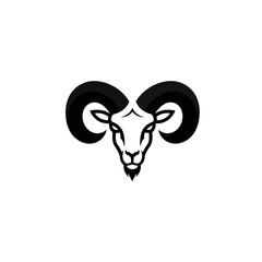 Minimalist Black and White Ram Head Vector Illustration with Bold Horns