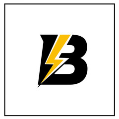 Energetic Black B Monogram with Dynamic Yellow Lightning Bolt Vector Illustration