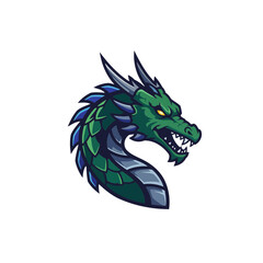Fierce Green Dragon Head Vector Illustration for Gaming Mascot