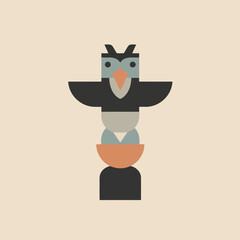Minimalist Geometric Totem Pole Vector Illustration with Owl Figure in Muted Earth Tones