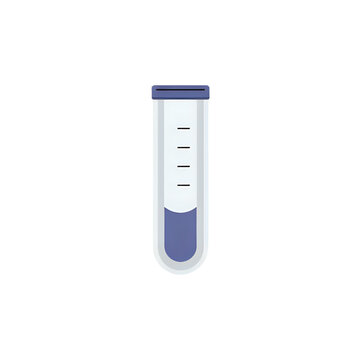 Clean flat design graphic of a laboratory test tube with purple liquid and measurement markings, representing scientific experimentation, chemical analysis, and medical research