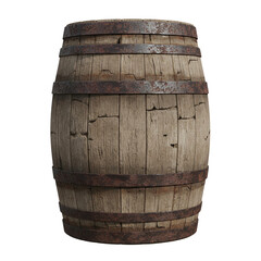 Fototapeta premium Single old rustic wooden barrel with rusty hoops