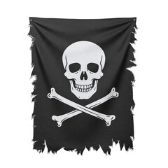 Naklejka premium Tattered black jolly roger pirate flag hanging