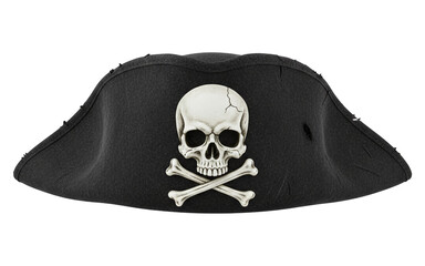 Naklejka premium Black pirate tricorne hat with 3d skull emblem
