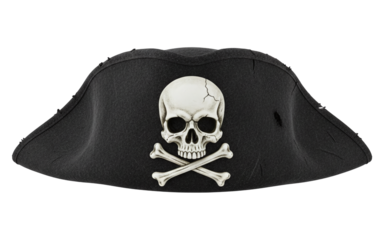 Black pirate tricorne hat with 3d skull emblem