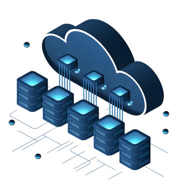Digital cloud computing infrastructure with data servers and network connections