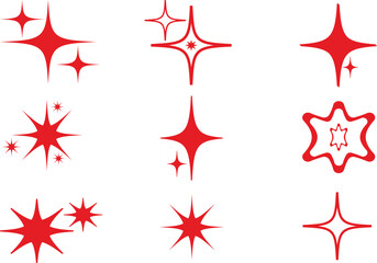  Stars icon collection. Different star shapes.  red stars icon set. Creative collection of  Red star sparkles on a flat vector illustration background	