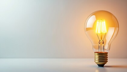 Glowing lightbulb on plain white background. Symbolizes new ideas and innovation. Bright idea discovery concept. Minimalist object for inspiration.
