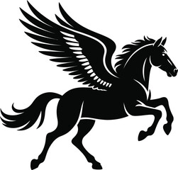 Majestic pegasus with spread wings a striking black silhouette on transparent background