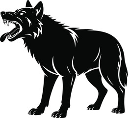 Dramatic howling wolf illustration black and white design on transparent background silhouette