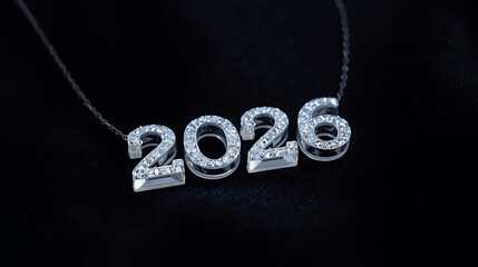 Silver Diamond 2026 Pendant Symbolizing New Year Luxury and Shin