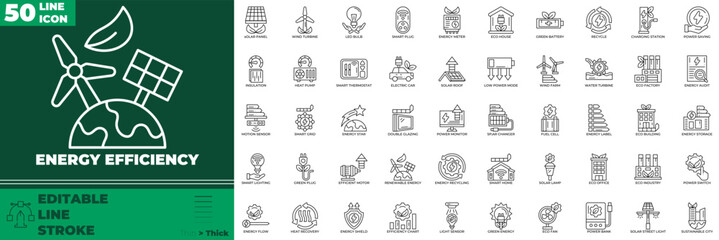 Energy Efficiency Line Editable Icons set. Vector illustration in modern thin line style of energy efficiency icons: efficiency, electricity, power, etc © Madani Pro