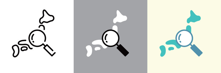 日本地図と虫眼鏡のカラーとモノクロアイコンセット