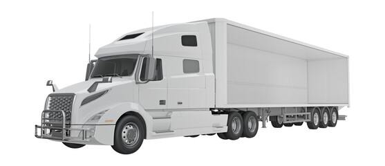 White truck trailer, isolated on a transparent background. Trailer shown in a cutaway view with a side panel removed. 3d illustration