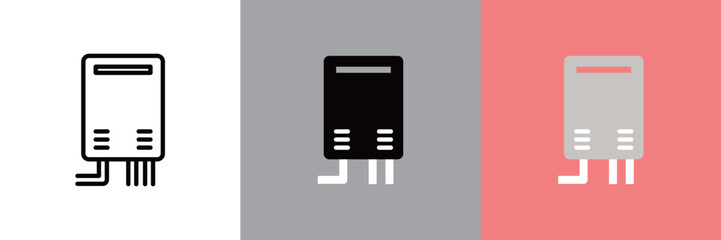 給湯器のカラーとモノクロアイコンセット