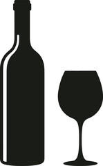 Elegant wine bottle and glass illustration perfect for designs on transparent background silhouette