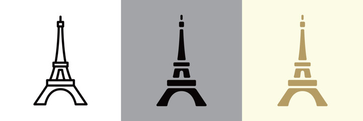 エッフェル塔のカラーとモノクロアイコンセット