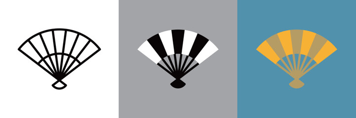 扇子のカラーとモノクロアイコンセット