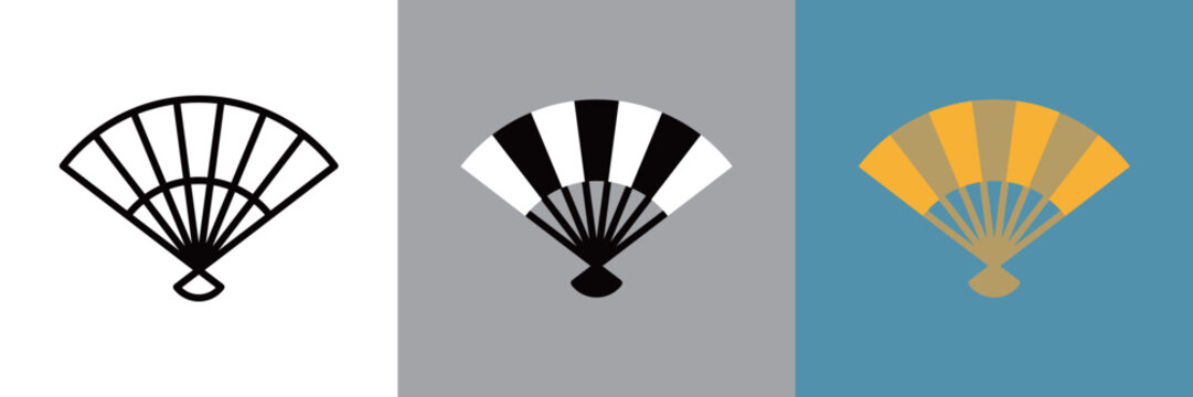 扇子のカラーとモノクロアイコンセット