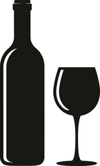 Elegant wine bottle and glass graphic perfect for designs on transparent background silhouette